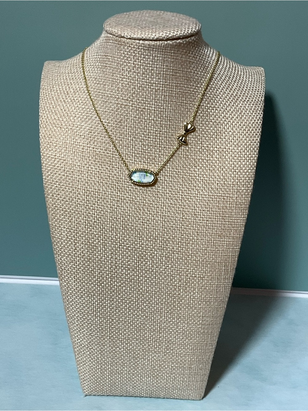 Gold-tone Necklace with Opal-like Oval Pendant - Women Jewelry